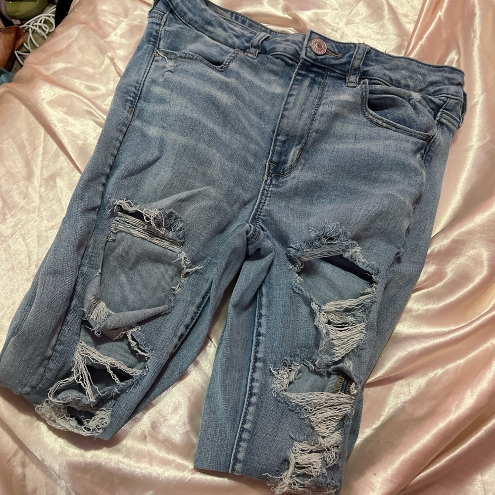 Blue-Grey Skinny Ripped Jeans for Junior Girls